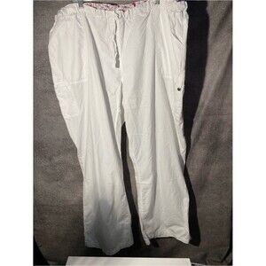 Landau White Scrub Pants 3XL Plus Size Cargo Drawstring Elastic Waist Women